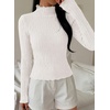 image:imagePRETTYGARDEN Womens Fall Long Sleeve Fitted Shirts  Comfy Stretchy Cable Knit Trendy Lettuce Trim Mock Neck Casual Basic Tees Cute Layering Tops 2026 Fashion ClothingWhite