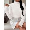 image:imagePRETTYGARDEN Womens Fall Long Sleeve Fitted Shirts  Comfy Stretchy Cable Knit Trendy Lettuce Trim Mock Neck Casual Basic Tees Cute Layering Tops 2026 Fashion ClothingWhite