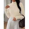 image:imagePRETTYGARDEN Womens Fall Long Sleeve Fitted Shirts  Comfy Stretchy Cable Knit Trendy Lettuce Trim Mock Neck Casual Basic Tees Cute Layering Tops 2026 Fashion ClothingBeige