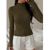 image:imagePRETTYGARDEN Womens Fall Long Sleeve Fitted Shirts  Comfy Stretchy Cable Knit Trendy Lettuce Trim Mock Neck Casual Basic Tees Cute Layering Tops 2026 Fashion ClothingArmy Green