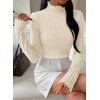 image:imagePRETTYGARDEN Womens Fall Long Sleeve Fitted Shirts  Comfy Stretchy Cable Knit Trendy Lettuce Trim Mock Neck Casual Basic Tees Cute Layering Tops 2026 Fashion ClothingBeige