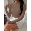 image:imagePRETTYGARDEN Womens Fall Long Sleeve Fitted Shirts  Comfy Stretchy Cable Knit Trendy Lettuce Trim Mock Neck Casual Basic Tees Cute Layering Tops 2026 Fashion ClothingKhaki