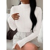 image:imagePRETTYGARDEN Womens Fall Long Sleeve Fitted Shirts  Comfy Stretchy Cable Knit Trendy Lettuce Trim Mock Neck Casual Basic Tees Cute Layering Tops 2026 Fashion ClothingWhite