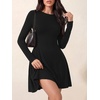 image:imagePRETTYGARDEN Womens Long Sleeve Flowy Mini Dress with Tie Waist Soft Stretchy Fitted ALine Dresses for Early Fall FashionBlack
