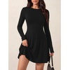 image:imagePRETTYGARDEN Womens Long Sleeve Flowy Mini Dress with Tie Waist Soft Stretchy Fitted ALine Dresses for Early Fall FashionBlack