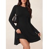 image:imagePRETTYGARDEN Womens Long Sleeve Flowy Mini Dress with Tie Waist Soft Stretchy Fitted ALine Dresses for Early Fall FashionBlack