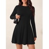image:imagePRETTYGARDEN Womens Long Sleeve Flowy Mini Dress with Tie Waist Soft Stretchy Fitted ALine Dresses for Early Fall FashionBlack