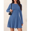 image:imagePRETTYGARDEN Womens Long Sleeve Flowy Mini Dress with Tie Waist Soft Stretchy Fitted ALine Dresses for Early Fall FashionBlue