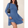 image:imagePRETTYGARDEN Womens Long Sleeve Flowy Mini Dress with Tie Waist Soft Stretchy Fitted ALine Dresses for Early Fall FashionBlue