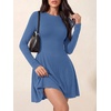 image:imagePRETTYGARDEN Womens Long Sleeve Flowy Mini Dress with Tie Waist Soft Stretchy Fitted ALine Dresses for Early Fall FashionBlue