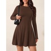 image:imagePRETTYGARDEN Womens Long Sleeve Flowy Mini Dress with Tie Waist Soft Stretchy Fitted ALine Dresses for Early Fall FashionBrown