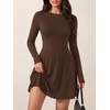 image:imagePRETTYGARDEN Womens Long Sleeve Flowy Mini Dress with Tie Waist Soft Stretchy Fitted ALine Dresses for Early Fall FashionBrown