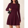 image:imagePRETTYGARDEN Womens Long Sleeve Flowy Mini Dress with Tie Waist Soft Stretchy Fitted ALine Dresses for Early Fall FashionBurgundy