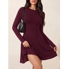 image:imagePRETTYGARDEN Womens Long Sleeve Flowy Mini Dress with Tie Waist Soft Stretchy Fitted ALine Dresses for Early Fall FashionBurgundy