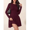 image:imagePRETTYGARDEN Womens Long Sleeve Flowy Mini Dress with Tie Waist Soft Stretchy Fitted ALine Dresses for Early Fall FashionBurgundy