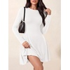 image:imagePRETTYGARDEN Womens Long Sleeve Flowy Mini Dress with Tie Waist Soft Stretchy Fitted ALine Dresses for Early Fall FashionWhite