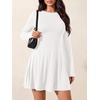 image:imagePRETTYGARDEN Womens Long Sleeve Flowy Mini Dress with Tie Waist Soft Stretchy Fitted ALine Dresses for Early Fall FashionWhite