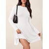 image:imagePRETTYGARDEN Womens Long Sleeve Flowy Mini Dress with Tie Waist Soft Stretchy Fitted ALine Dresses for Early Fall FashionWhite