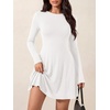 image:imagePRETTYGARDEN Womens Long Sleeve Flowy Mini Dress with Tie Waist Soft Stretchy Fitted ALine Dresses for Early Fall FashionWhite
