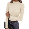 image:imagePRETTYGARDEN Womens Fall Long Sleeve Fitted Shirts  Comfy Stretchy Cable Knit Trendy Lettuce Trim Mock Neck Casual Basic Tees Cute Layering Tops 2026 Fashion ClothingBeige