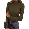image:imagePRETTYGARDEN Womens Fall Long Sleeve Fitted Shirts  Comfy Stretchy Cable Knit Trendy Lettuce Trim Mock Neck Casual Basic Tees Cute Layering Tops 2026 Fashion ClothingArmy Green