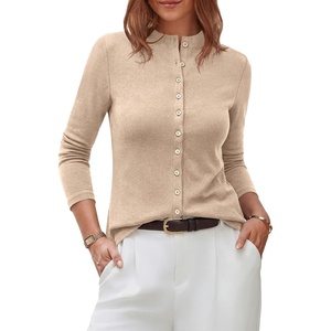 image:imagePRETTYGARDEN Womens Fall Lightweight Knit Cardigan Sweater  Button Down Long Sleeve Crew NeckSoft Ribbed Knit Slim FitBusiness Casual Going Out Travel OutfitsFashion Clothing 2026Apricot