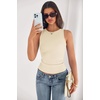 image:imagePRETTYGARDEN Womens Summer High Neck Ribbed Tank Tops Casual Basic Sleeveless Slim Fitted Racerback Workout T ShirtsBeige