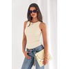 image:imagePRETTYGARDEN Womens Summer High Neck Ribbed Tank Tops Casual Basic Sleeveless Slim Fitted Racerback Workout T ShirtsBeige