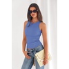 image:imagePRETTYGARDEN Womens Summer High Neck Ribbed Tank Tops Casual Basic Sleeveless Slim Fitted Racerback Workout T ShirtsBlue