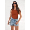 image:imagePRETTYGARDEN Womens Summer High Neck Ribbed Tank Tops Casual Basic Sleeveless Slim Fitted Racerback Workout T ShirtsBurnt Orange