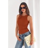 image:imagePRETTYGARDEN Womens Summer High Neck Ribbed Tank Tops Casual Basic Sleeveless Slim Fitted Racerback Workout T ShirtsBurnt Orange