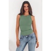 image:imagePRETTYGARDEN Womens Summer High Neck Ribbed Tank Tops Casual Basic Sleeveless Slim Fitted Racerback Workout T ShirtsGrey Green