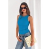 image:imagePRETTYGARDEN Womens Summer High Neck Ribbed Tank Tops Casual Basic Sleeveless Slim Fitted Racerback Workout T ShirtsLake Blue