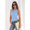image:imagePRETTYGARDEN Womens Summer High Neck Ribbed Tank Tops Casual Basic Sleeveless Slim Fitted Racerback Workout T ShirtsLight Blue