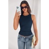 image:imagePRETTYGARDEN Womens Summer High Neck Ribbed Tank Tops Casual Basic Sleeveless Slim Fitted Racerback Workout T ShirtsNavy Blue