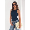 image:imagePRETTYGARDEN Womens Summer High Neck Ribbed Tank Tops Casual Basic Sleeveless Slim Fitted Racerback Workout T ShirtsNavy Blue