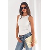 image:imagePRETTYGARDEN Womens Summer High Neck Ribbed Tank Tops Casual Basic Sleeveless Slim Fitted Racerback Workout T ShirtsWhite