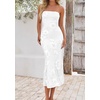 image:imagePRETTYGARDEN Womens Wedding Guest Floral Midi Tube Dress  Lightweight Soft Mesh FormFitting Bodycon Strapless Side Slit Elegant for Cocktails Homecoming Parties amp Formal EventsWhite