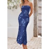 image:imagePRETTYGARDEN Womens Wedding Guest Floral Midi Tube Dress  Lightweight Soft Mesh FormFitting Bodycon Strapless Side Slit Elegant for Cocktails Homecoming Parties amp Formal EventsDark Blue