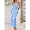 image:imagePRETTYGARDEN Womens Wedding Guest Floral Midi Tube Dress  Lightweight Soft Mesh FormFitting Bodycon Strapless Side Slit Elegant for Cocktails Homecoming Parties amp Formal EventsLight Blue