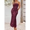 image:imagePRETTYGARDEN Womens Wedding Guest Floral Midi Tube Dress  Lightweight Soft Mesh FormFitting Bodycon Strapless Side Slit Elegant for Cocktails Homecoming Parties amp Formal EventsBurgundy