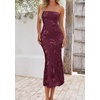 image:imagePRETTYGARDEN Womens Wedding Guest Floral Midi Tube Dress  Lightweight Soft Mesh FormFitting Bodycon Strapless Side Slit Elegant for Cocktails Homecoming Parties amp Formal EventsBurgundy