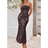 image:imagePRETTYGARDEN Womens Wedding Guest Floral Midi Tube Dress  Lightweight Soft Mesh FormFitting Bodycon Strapless Side Slit Elegant for Cocktails Homecoming Parties amp Formal EventsCoffee