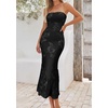 image:imagePRETTYGARDEN Womens Wedding Guest Floral Midi Tube Dress  Lightweight Soft Mesh FormFitting Bodycon Strapless Side Slit Elegant for Cocktails Homecoming Parties amp Formal EventsBlack