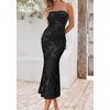 image:imagePRETTYGARDEN Womens Wedding Guest Floral Midi Tube Dress  Lightweight Soft Mesh FormFitting Bodycon Strapless Side Slit Elegant for Cocktails Homecoming Parties amp Formal EventsBlack