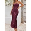 image:imagePRETTYGARDEN Womens Wedding Guest Floral Midi Tube Dress  Lightweight Soft Mesh FormFitting Bodycon Strapless Side Slit Elegant for Cocktails Homecoming Parties amp Formal EventsBurgundy