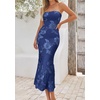 image:imagePRETTYGARDEN Womens Wedding Guest Floral Midi Tube Dress  Lightweight Soft Mesh FormFitting Bodycon Strapless Side Slit Elegant for Cocktails Homecoming Parties amp Formal EventsDark Blue