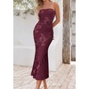 image:imagePRETTYGARDEN Womens Wedding Guest Floral Midi Tube Dress  Lightweight Soft Mesh FormFitting Bodycon Strapless Side Slit Elegant for Cocktails Homecoming Parties amp Formal EventsBurgundy