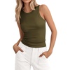 image:imagePRETTYGARDEN Womens Summer High Neck Ribbed Tank Tops Casual Basic Sleeveless Slim Fitted Racerback Workout T ShirtsArmy Green
