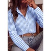 image:imagePRETTYGARDEN Womens Long Sleeve Button Down Shirts  Soft Cotton Fabric Fashion Plaid Shirt Basic Collared V Neck Work Business Casual Blouses 2026 Fall Trendy OutfitsPlaid Light Blue White